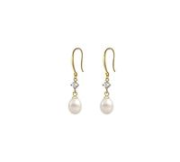 Blossom Rouge Gold Pearl Drop Earrings, Freshwater Pearl Dangle Cubic Zirconia, Minimalist Hook, Plate S925 Silver, Length 3.8cm