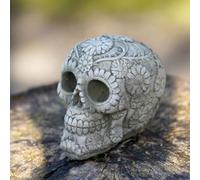 Blossom Skull Stone Statue | Outdoor Gothic Skeleton Garden Ornament Decoration