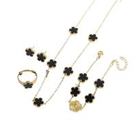 Blossom Splicing Five Leaf Flower Jewelry Set - Stainless Steel Women's Party Gift, Gold-Plated, Lucky Clover Set, Gift for Women, Acrylic, Cubic Zirconia