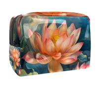 Blossoming Lotus Cosmetic Bag for Women, Travel Toiletries Bags Large PVC Makeup Handy Pouch Organiser with Zipper