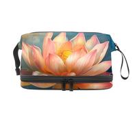 Blossoming Lotus Double Layer Cosmetic Bag for Women and Girls, Travel Toiletry Bag Makeup Handy Pouch Organiser Bag with Brush Compartment