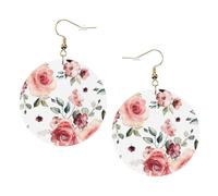 Blossoming Rose Flowers Leather Round Earrings Color Valentine'S Day Festival Activities Fashion Women'S