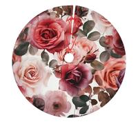 Blossoming Rose Flowers Printed Christmas Tree Skirt 30 inch Xmas Tree Skirts Mat for Christmas Decoration Indoor Outdoor Ornaments