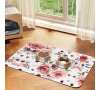 Blossoming Rose Flowers Printed Pet Bowl Mats, Non-Slip And Tasteless Dog And Cat Feeding Mats