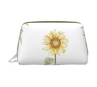 Blossoming Sunflowe Leather Hand-Held Zipper Makeup Bag Storage Bag for Miscellaneous Items Pen Case