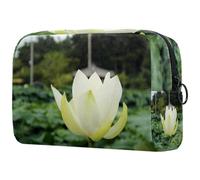 Blossoming White Lotus Cosmetic Bag for Women, Travel Toiletries Bags Large Makeup Handy Pouch Organiser Bag with Zipper