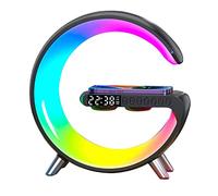 BLOSSOMLIFE 15W Wireless Fast Charging Dock Station Speaker Alarm Clock Desk Lamp Colorful Light Charger for iPhone Samsung Smartphone (Black)