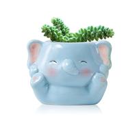 BLOSSOMLIFE Cute Animals Planter, Mini Ceramic Cartoon Animal Shaped Succulent Flower Pot Indoor Air Plants Holder, Mini Flower Vase Fun Animal Decor (Baby Elephant)