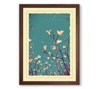 Blossoms and Birds Botanical Framed Wall Art Print A4 (29.7×21cm) Walnut, Wall Decor for Living Room, Bedroom, Office & Home, Ready to Hang, Art Gift