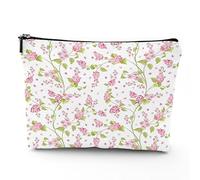 Blossoms Lavenders,Linen Cosmetic Bag for Women Makeup Bag,Blossoms Buds Flowers Lavenders,Organizer Makeup Pouch for Purse Water Resistant Gift,Pink,7x9in