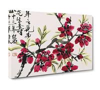 Blossoms Of The Peach Tree By Wu Changshuo Asian Japanese Canvas Wall Art Print Ready to Hang, Framed Picture for Living Room Bedroom Home Office Décor, 24x16 Inch (60x40 cm)