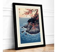 Blossoms Over Stone Japandi Framed Wall Art Print A1 (84.1×59.4cm) Black, Wall Decor for Living Room, Bedroom, Office & Home, Ready to Hang, Art Gift