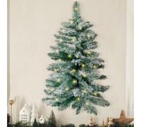 BlossomSound 2ft Wall Christmas Tree with 2m Warm White Lights - Snow Flocked Artificial Christmas Wall Tree for Home & Office Decorations