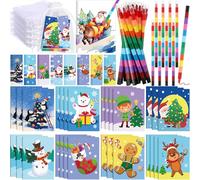 Blosssound 112 Pcs Santa Claus Coloring Books Drawing Books Stacking Crayons Bookmarks Goodie Bags for Home DIY Holiday Gifts