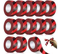 Blosssound 12 Pack Flagging Tape with Black Red Stripes 1 inch x 1800ft Non Adhesive Plastic Marking Ribbon Surveyors Tape for Hunting Trail Boundaries Hazardous Areas Marking Halloween Party Decors