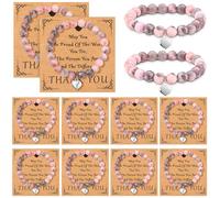 Blosssound 12 Pcs Staff Employee Appreciation Bracelets Valentine's Day Gifts Inspirational Cards for Office Coworker Birthday Gift, Thank You, natural stones