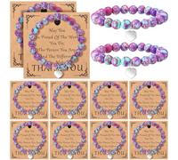 Blosssound 12 Pcs Staff Thank You Appreciation Bracelets Gifts Bulk Thank You Bracelets Gifts Cards for Women Nurse, Coworker, natural stones kraft, natural stones