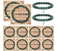 Blosssound 12 Pcs Thank You Bracelets Friendship Gifts Bulk Awesome Cards for Classroom School Women Staff Appreciation Gift, about 3.5 inches in diameter, Natural Stones, Kraft, natural stones