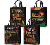Blosssound 120 Pcs Juneteenth Bags Bulk Non-woven Happy Juneteenth Gift Bags with Handle 12 x 10 x 4 Inch Reusable African American Treat Goody Bag for June 19th Freedom Festival Supplies