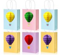 Blosssound 16 Pcs Hot Air Balloon Bags Pastel Gift Bags with Handle Spring Easter Paper Pouch Colorful Hot Air Balloon Pouches with 3D Honeycombs for Easter Hunt Wedding Birthday Party Supplies Decor