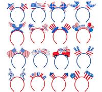 Blosssound 16 Pieces Patriotic Headbands Bulk Felt 4th of July Hair Accessories Red White and Blue Headdress American Headband Bulk for Independence Day Party Favors Photo Props Decorations Supplies