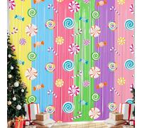 Blosssound 2 Packs Candyland Party Decorations 3.3 x 6.6 ft Candy Foil Fringe Curtain Dark Sweet Candy Tinsel Streamers for Lollipop Candyland Birthday Baby Shower Sweet Shop Party Decoration