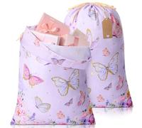 Blosssound 2 Pcs Butterfly Drawstring Gift Bags with Tags 28 Inch Extra Large Baby Shower Bag Reusable Fabric Butterfly Birthday Wrapping Bags for Butterfly Baby Shower Gender Reveal Supplies Decor