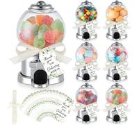 Blosssound 24 Baby Shower Party Favor Set Candy Gumball Machine Plastic Candy Dispenser with Ribbon Eucalyptus Cards Gender Reveal Gift for Guests Wedding Birthday Party Decorations (Classic)
