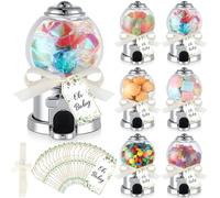 Blosssound 24 Baby Shower Party Favor Set Candy Gumball Machine Plastic Candy Dispenser with Ribbon Eucalyptus Cards Gender Reveal Gift for Guests Wedding Birthday Party Decorations(Popular)