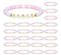 Blosssound 24 Pcs Dance Polymer Clay Beaded Bracelet Bulk Stretch Heishi Bracelet for Dancer Party Favors Team Gift Colorful Dance Lover Gift Ballerina Party Favors Charm Jewelry, 7.5 inches/ 19.05 cm