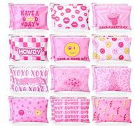 Blosssound 24 Pcs Preppy Cosmetic Bags Pink Preppy Makeup Bags Bulk Cute Cosmetic Pouch with Zipper Women's Gift Travel Toiletry Organizer Bags Howdy Birthday Gifts for Preppy Party Supplies, pink,