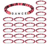 Blosssound 24pcs Polymer Dance Bracelet Stretch Bracelet for Team Gift Colorful Dance Lover Gift St Patrick's Day Graduation Party Charm Jewelry Favor, 7.5 inches, Soft ceramic piece, No Gemstone