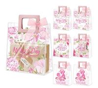 Blosssound 30 Pcs Mothers Day Gift Bags Bulk Medium Reusable Plastic Tote Bags with Handles & Ribbon 9x8x3 Inch Floral Mothers Day Party Favors Clear PVC Waterproof Wrap for Mom Grandma Gifts