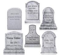 Blosssound 6 Pcs Funny Halloween Tombstone Yard Signs Humor Gravestone Headstone Outdoor Decorations with Stakes Waterproof Graveyard Lawn Yard Signs for Halloween Garden Decor