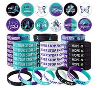 Blosssound 80 Pcs Suicide Prevention Awareness Party Favors Suicide Prevention Button Pins Silicone Bracelets Bulk Purple Teal Ribbon Inspirational Rubber Wristband for Party Favors Supplies Gifts
