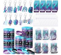 Blosssound 96 Pcs Ribbon Awareness Accessories Includes Bracelets Keychains Bookmarks Bags Ribbon Awareness Items for Charity Fundraiser Motivational Supplies (Suicide Prevention)