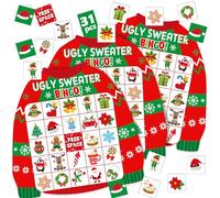 Blosssound Christmas Bingo Game for Kids Ugly Sweater Cards for 24 Players Party Game for Family Activities Xmas Winter Holiday Cards for Christmas Party Favor Bingo
