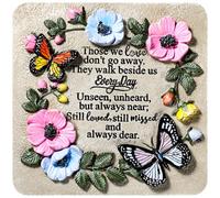 Blosssound Memorial Garden Stone Memorial Gifts 9.8 Inch Those We Love Don't Go Away Stepping Stone Flower Butterflies Plaques for Loved Ones Lost Plaque Decor for Outdoors Homes Lawn