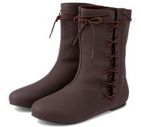 Blosssound Men's Medieval Halloween Boots Renaissance Cosplay Halloween Monster Boots Black Brown Faux Leather Lace Up Shoes, Brown, 9 UK