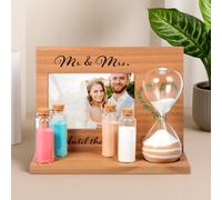 Blosssound Wedding Sand Ceremony Set, Nature | Wooden Photo Frame, Hourglass Funnel, Sand, Glass Bottles, Mr and Mrs Until the End of Time Unity Kit for Weddings Ceremony