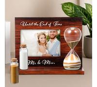 Blosssound Wedding Sand Ceremony Set Wooden Photo Frame, Hourglass Funnel, Sand, Glass Bottles, Mr and Mrs Until The End of Time Unity Kit for Weddings Ceremony Party Supplies(Walnut)