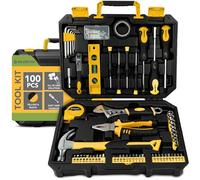 BLOSTM 100 Piece Tool Kit - Home Tool Set (Yellow/Black)