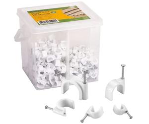 BLOSTM 400 Pieces Round Nail Cable Clips Assortment Set of Sizes 6mm, 7mm, 8mm, 10mm Wire Cable Tacks with Carry Case