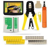 BLOSTM 9pcs Network Tool Kit - Network Installation & Repair Kit Inc. RJ45 Coupler, Network Cable Tester, Ethernet Crimping Tool, Punch Down Tool, Cable Ties & More - for Home & Office