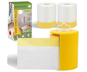 BLOSTM Adhesive Dust Sheet Roll - 3 Pack (55cm x 30m) | Self-Adhesive Plastic Dust Sheets Roll with Dispenser, Tape and Drape for Paint Sprayers, Decorating & DIY Projects