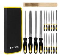BLOSTM Assorted Metal File Set - 17pc Tool Set of 4 Large Metal Files & 12 Needle Files with Compact Tool Case & Brush - Glass, Plastic, Metal & Woodworking Tools to Smooth, Sharpen or Shape - 17PCS