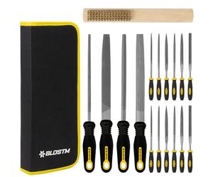 BLOSTM Assorted Metal File Set - 17pc Tool Set of 4 Large Metal Files & 12 Needle Files with Compact Tool Case & Brush - Glass, Plastic, Metal & Woodworking Tools to Smooth, Sharpen or Shape - 17PCS