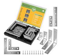 BLOSTM Bracket Repair Set 180 PCS with Storage Box | Assorted Angle Brackets, Screws, Flat Brackets for Wood, Heavy Duty L Brackets, Right Angle Brackets for Shelves, Furniture