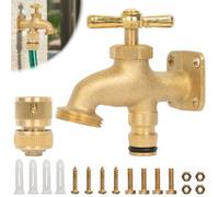 BLOSTM Solid Brass Hose Tap - Outside Tap Kit with Bib Tap, ½” Quick Connector, Screws & Wall Plugs - Anywhere Tap for Convenient Water Access - Ideal for Garden, Allotment, Stables, Building Site
