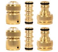 BLOSTM Brass Garden Hose Connector 6 Pack - Rustproof Hose Fittings & Connectors Set with 2 Double Male Connector, 2 x Hose ½” End Quick Connect, 2 x ½” Hose Tap Connectors - Fits Most Hoses